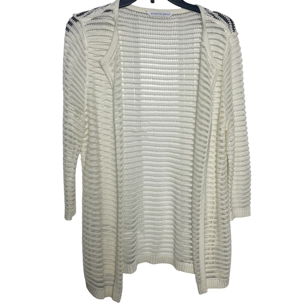 Peter Nygard Womens Small Open Knit Cardigan Cream Sheer Lightweight Sweater